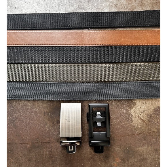 Anson Mens Belt Lot (5) Buckle (2) Adjustable Ratchet 51"-55" Nylon Leather - Picture 1 of 9